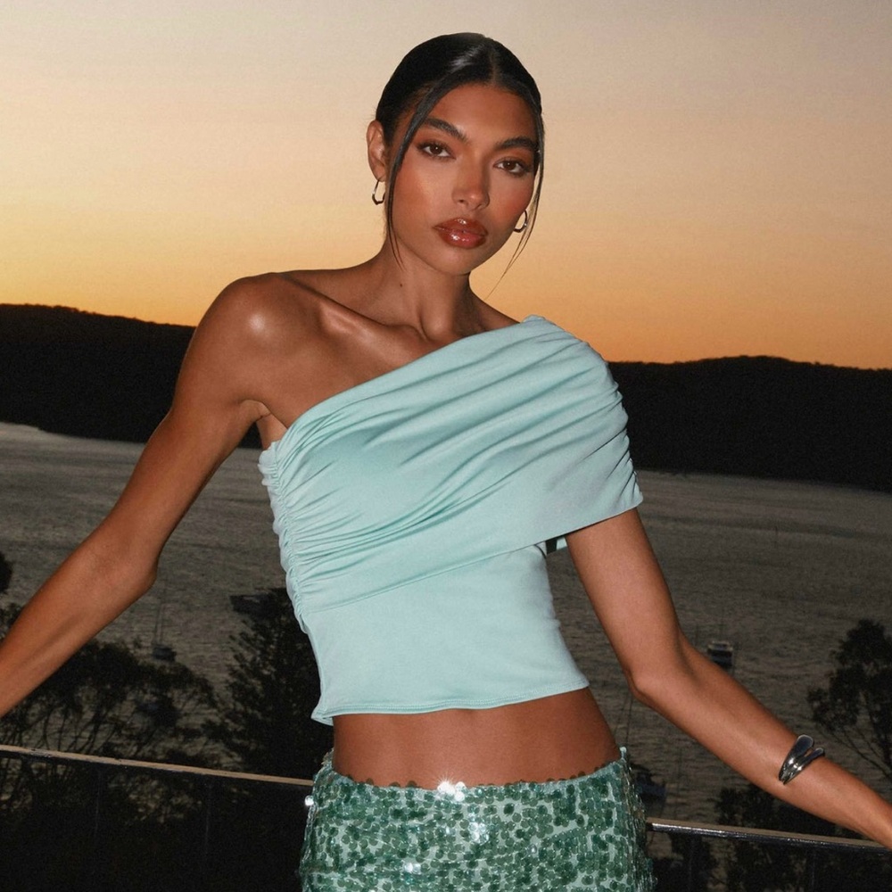 Peppermayo Islington One-Shoulder Mint Green Top